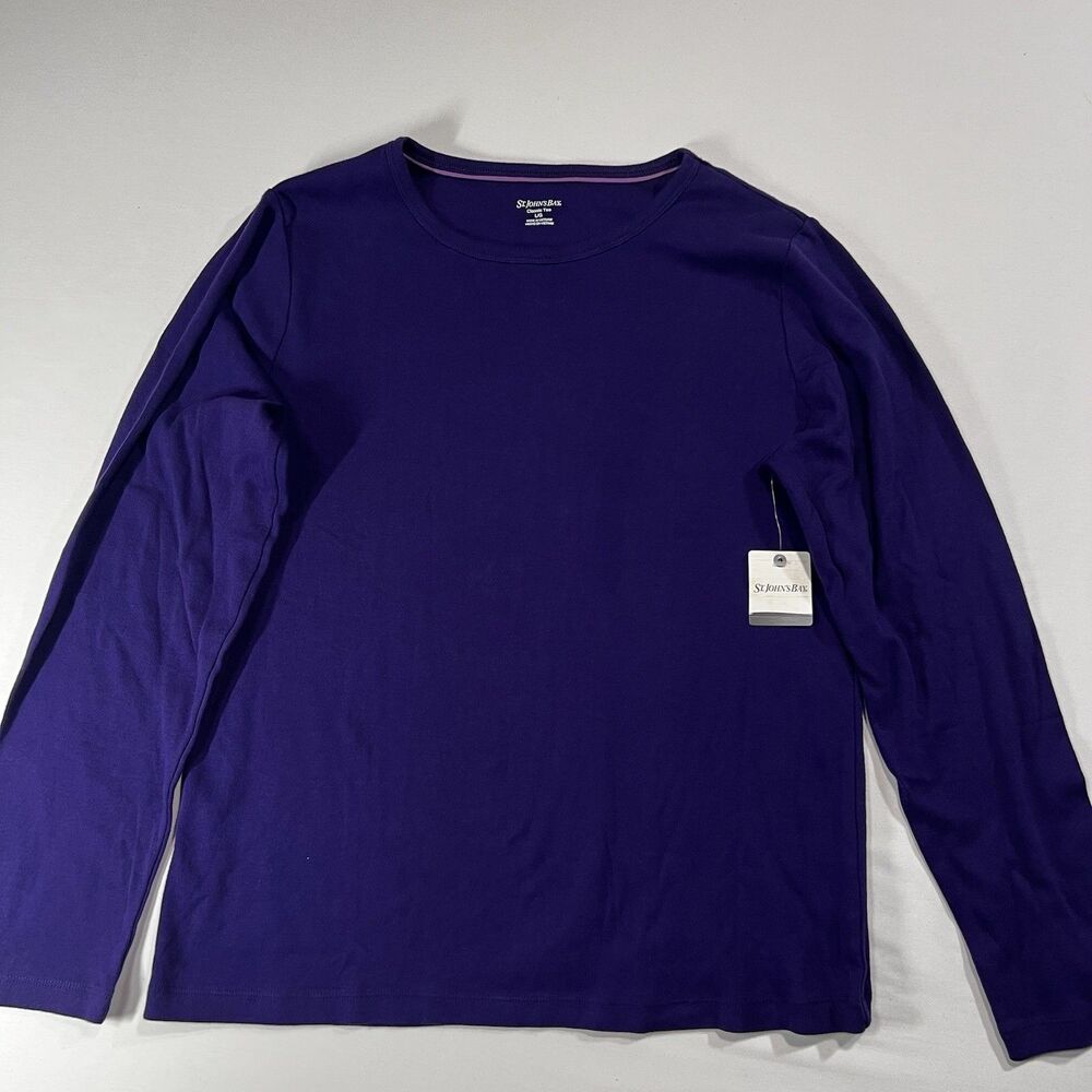 NWT St. John's Bay Classic Tee Womens Large Purple Suspense Long Sleeve Shirt